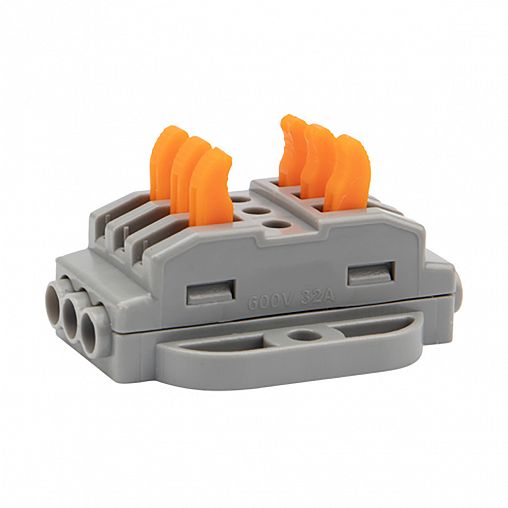 Клемма проходная Rexant СМК 222-423P, 3 полюса, с монтажной площадкой, 0,08 - 4 мм², серая, 5 шт фото