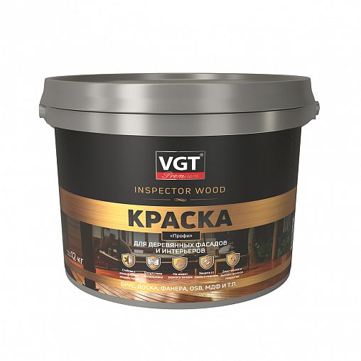 Краска для деревянных фасадов и интерьеров VGT Профи Inspector Wood, матовая, 12 кг, белая фото
