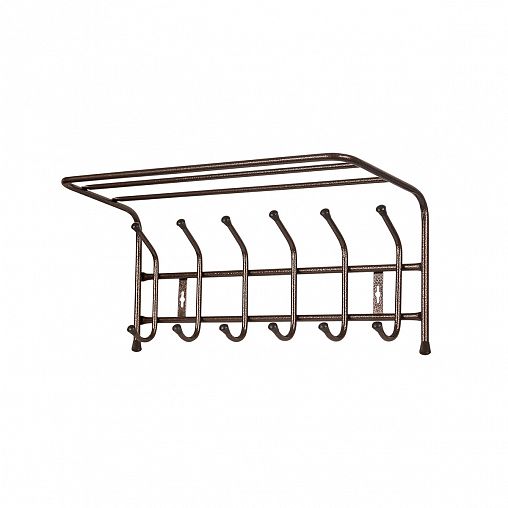 Вешалка настенная с полкой Nika, 6 крючков, 60,5 x 26,5 x 24,5 см, медный антик фото