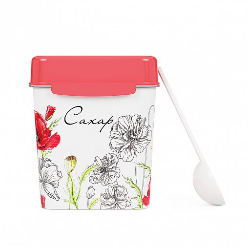 Банка для сыпучих продуктов Альтернатива Маки, с ложкой, 1,2 л, сахар фото