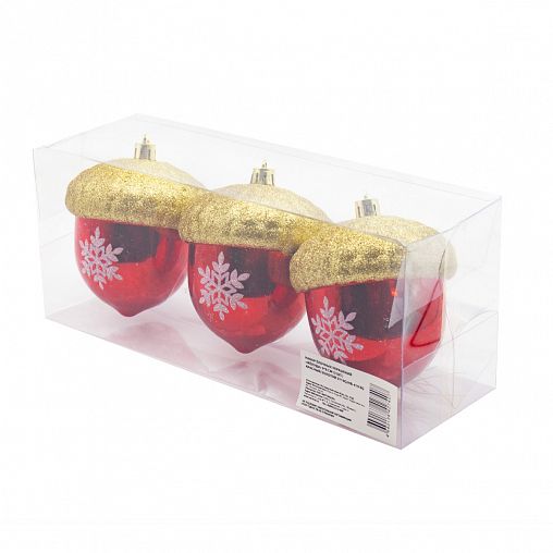 Набор елочных украшений Желуди, 9 x 8 см, 3 шт, красный/золото фото