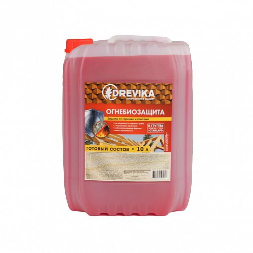 Огнебиозащитный состав для древесины Drevika, 2 группа, с индикатором, 10 л фото Огнебиозащитный состав для древесины Drevika, 2 группа, с индикатором, 10 л фото