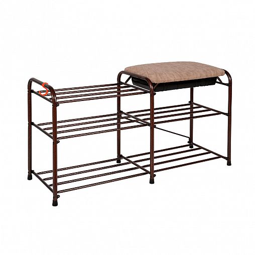 Подставка для обуви ЗМИ Альфа 33, 3-х полочная, сиденье с ящиком, 89 x 30 x 48 см, медный антик фото