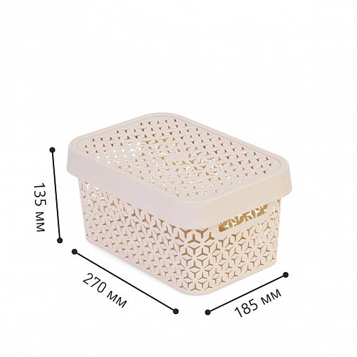 Корзина для хранения Альтернатива Элемент, с крышкой, 27 x 18,5 x 13,5 см, бежевая фото