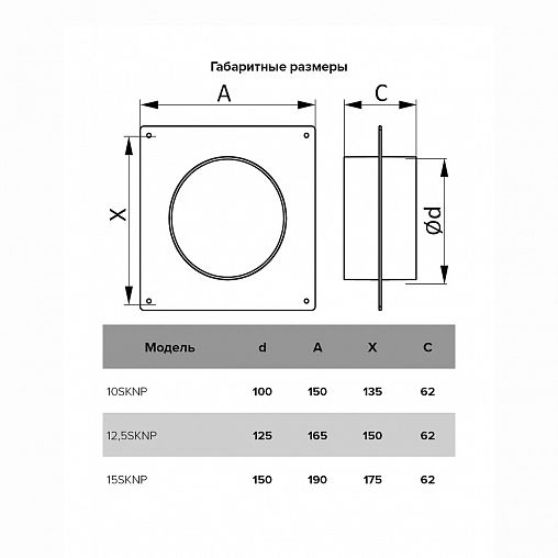 Площадка торцевая Era 10SKNP, пластик, с фланцем 100 мм, 150 x 135 мм фото