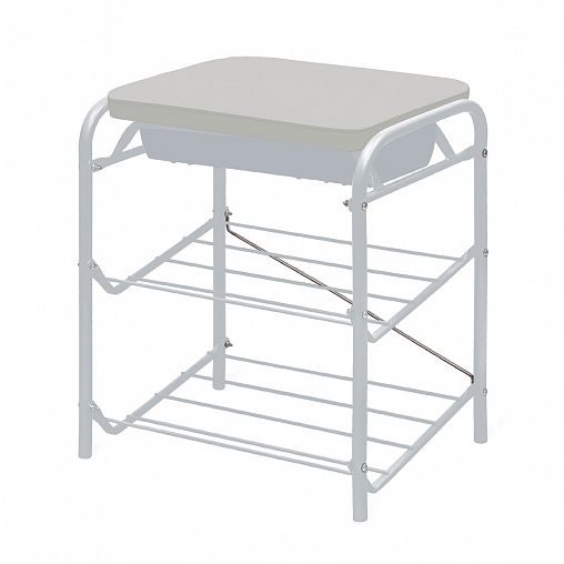 Банкетка для обуви Nika, 2 полки, мягкое сиденье, ящик, 44 x 33 x 51 см, каркас светло-серый фото