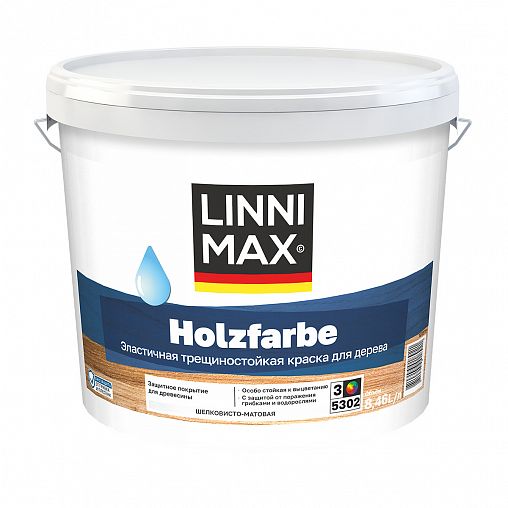 Краска по дереву Linnimax Holzfarbe, шелковисто-матовая, база 3, бесцветная, 8,46 л фото