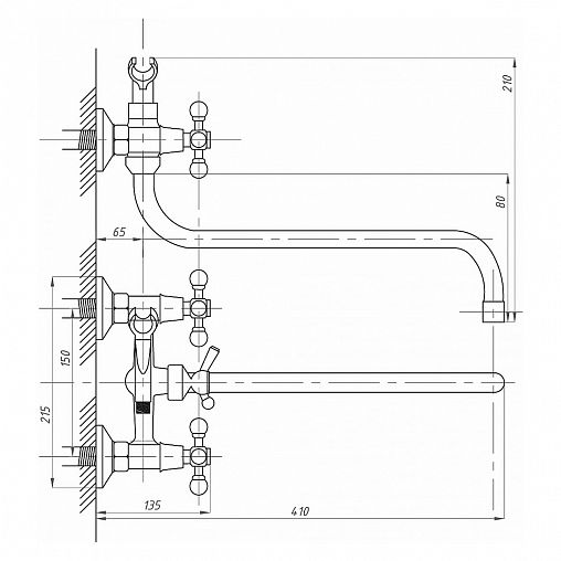Смеситель для ванны с душем Fauzt FZs-428-54, с длинным изливом, двухвентильный, хром фото