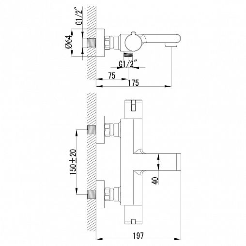 Смеситель для ванны Lemark Yeti LM7832C, с термостатом, однорычажный, хром фото