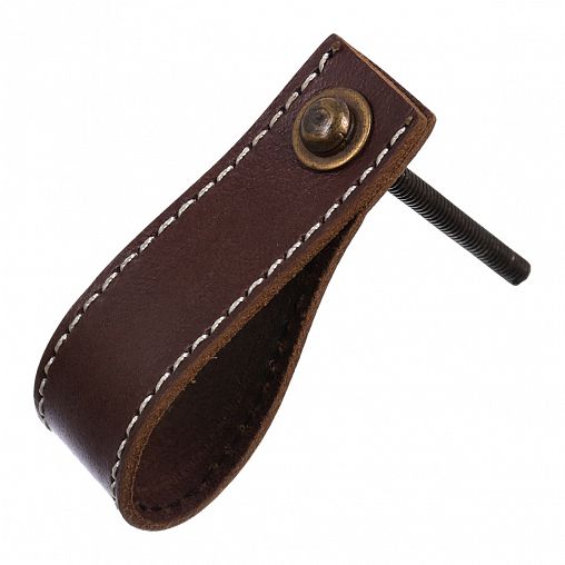 Ручка для мебели Blumen Haus, кожаная, умбра жженая, строчка белая фото