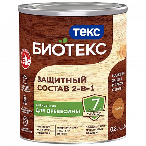 Защитный лессирующий состав для дерева Bioteks 2-в-1, 0,8 л, махагон фото