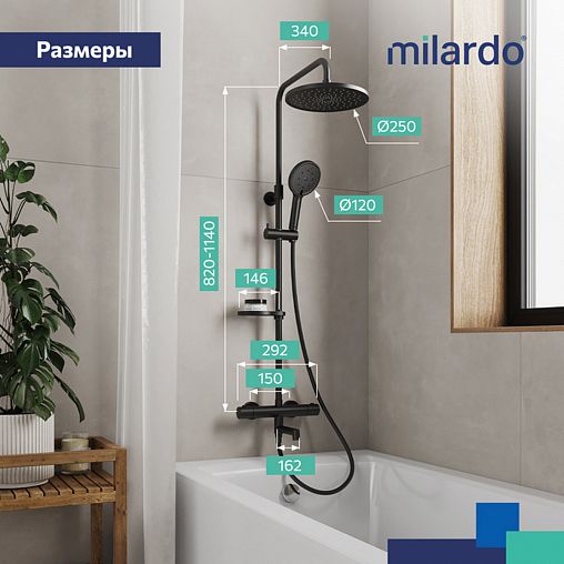 Душевая система с тропическим душем Milardo Ideal Spa ILSBLTHM06, черная матовая фото