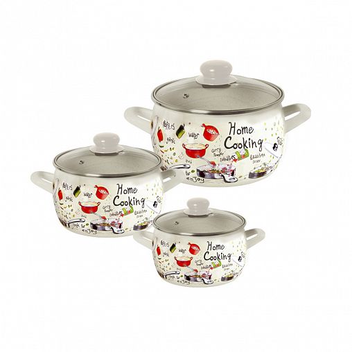 Набор эмалированных кастрюль Metrot Гурман, 6 предметов (кастрюли 2,4, 3,3, 5,7 л, крышки) фото