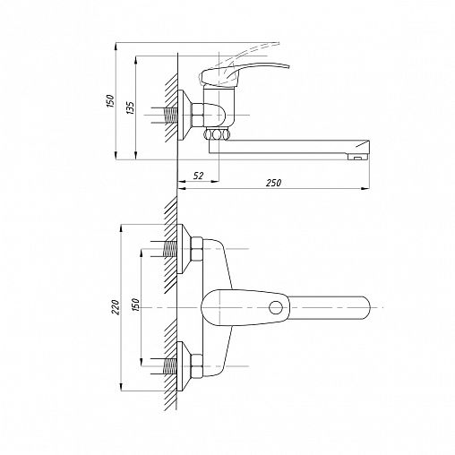 Смеситель для кухни настенный Tsarsberg TSB-920-3510, однорычажный, хром фото