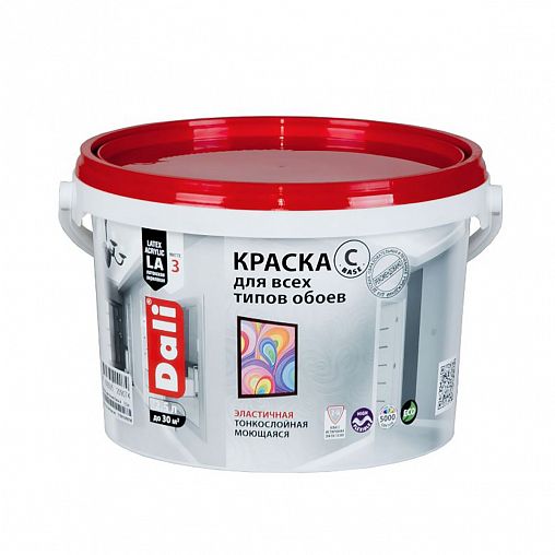Краска для обоев Dali, акриловая, глубокоматовая, база C, бесцветная, 2,5 л фото