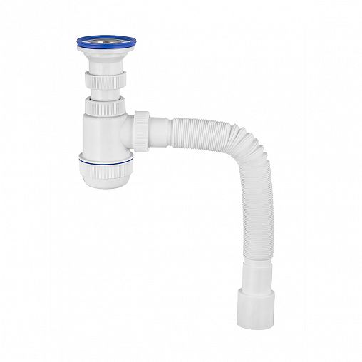 Сифон VIRPlast Элит Мини, с нержавеющей чашкой d 63 мм, гофротруба 800 мм, 40 x 40/50 мм фото