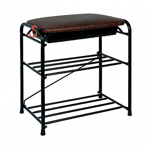 Подставка для обуви ЗМИ Альфа 13, 2-х полочная, сиденье с ящиком, 45 x 30 x 48 см, черная фото