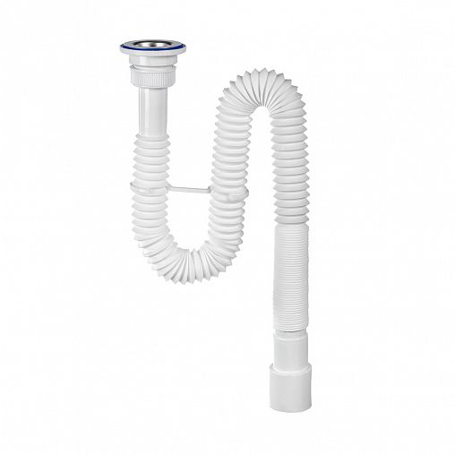 Сифон гофрированный VIRPlast Элит Мини, с хомутом, с нержавеющей чашкой, 1 1/2" x 40/50 мм, 1200 мм фото