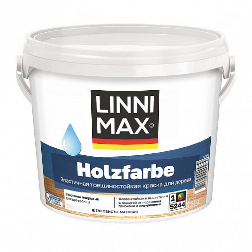 Краска по дереву Linnimax Holzfarbe, шелковисто-матовая, база 1, белая, 2,5 л фото