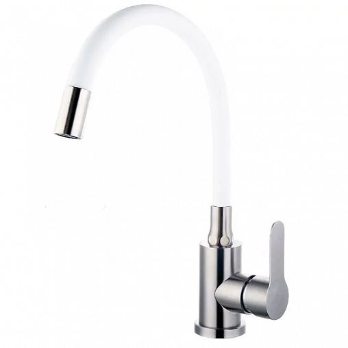 Смеситель для кухни Fashun A54101-8, с гибким изливом, сатин/белый фото