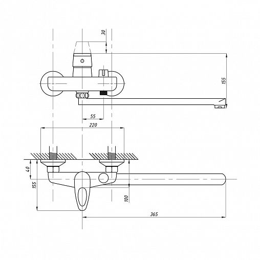 Смеситель для ванны с душем Tsarsberg TSB-942-1109, с длинным изливом, однорычажный, хром фото
