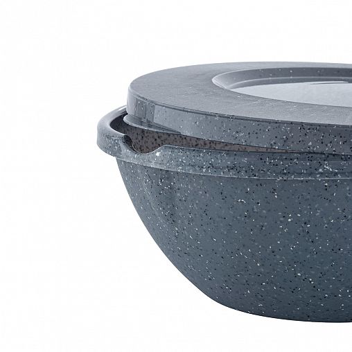 Салатник пластиковый Plast Team Stone, с крышкой, 3 л, темный камень фото