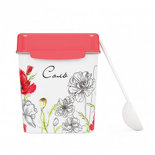 Банка для сыпучих продуктов Альтернатива Маки, с ложкой, 1,2 л, соль фото