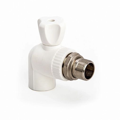 Кран шаровой для радиатора полипропиленовый Lammin Premium PPR 20 x 1/2", угловой, белый фото