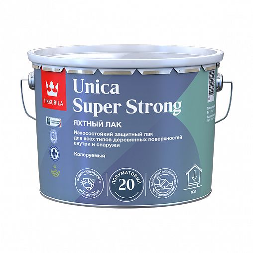 Лак глянцевый Tikkurila Unica Super Strong 90 (Уника Супер Стронг 90), база EP, бесцветный, 9 л фото