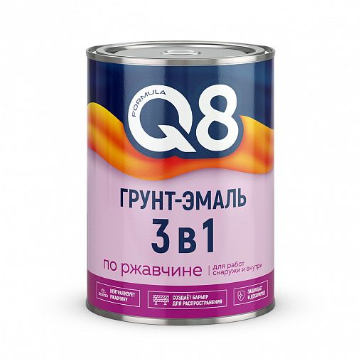 Грунт-эмаль по ржавчине Formula Q8 3 в 1, полуматовая, 0,8 кг, желтая фото