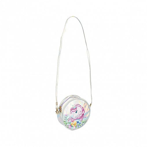 Сумочка Bondibon Сказочный Единорог, искусственная кожа, d 18 см, серебристая фото