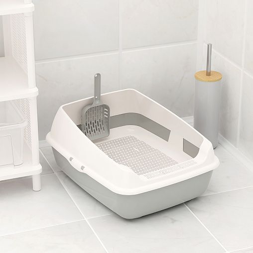 Набор для кошек Альтернатива, лоток с высоким бортом, сеткой и совком, серый фото