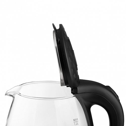 Стеклянный чайник электрический HomeStar HS-1053, 1,2 л, черный фото