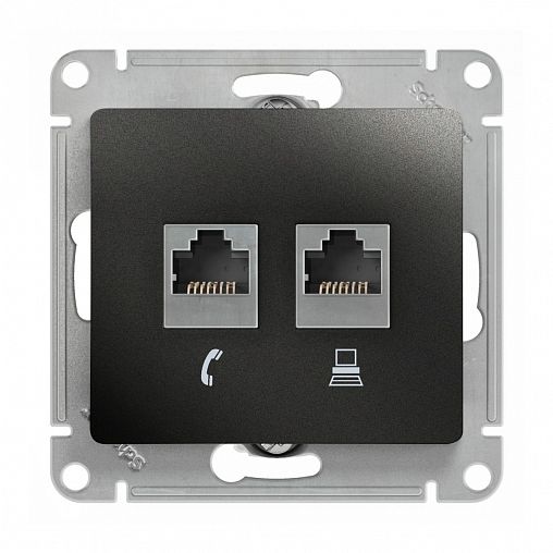Розетка телефонная и компьютерная встраиваемая RJ11/RJ45 Systeme Electric Glossa, IP20, антрацит фото