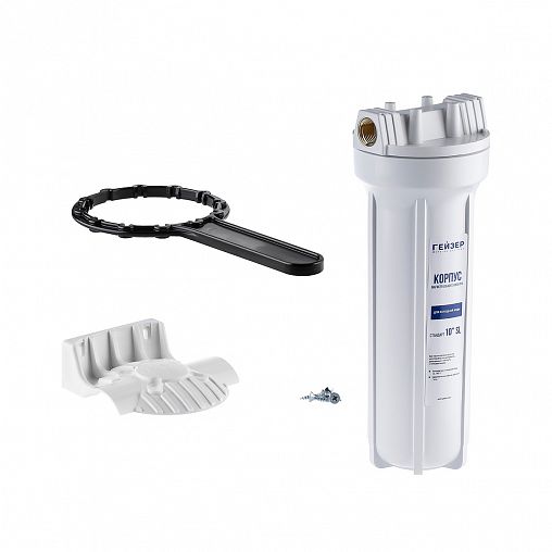 Корпус для магистрального фильтра с латунными вставками Гейзер, Slim Line 10", 1/2" фото