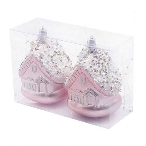 Набор елочных украшений Домики, 11 x 8 см, 2 шт, розовый фото