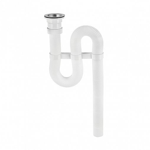 Сифон гофрированный Wirquin Эконом с нержавеющей чашкой белый фото