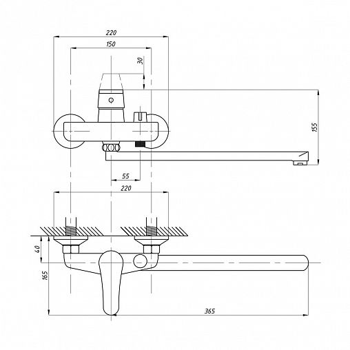 Смеситель для ванны с душем Tsarsberg TSB-942-1157, с длинным изливом, однорычажный, хром фото
