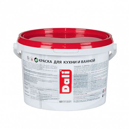 Краска для кухни и ванной Dali, латексная, глубокоматовая, база C, бесцветная, 2,5 л фото