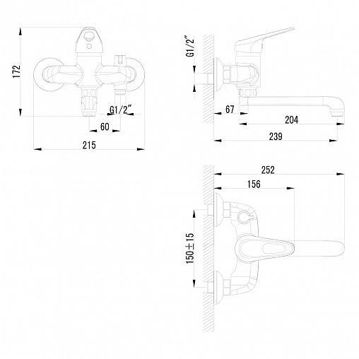 Смеситель для ванны Lemark Luna LM4114C, однорычажный, хром фото