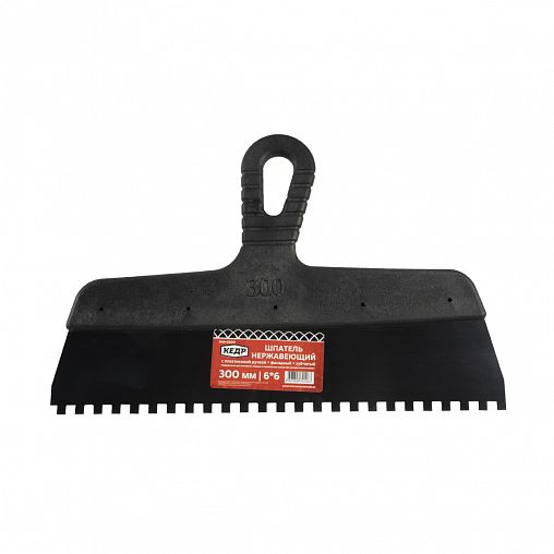 Шпатель фасадный зубчатый Кедр, нержавеющая сталь, пластиковая ручка, 300 мм, зуб 6 x 6 мм фото