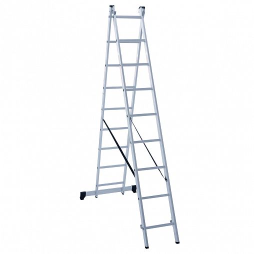 Лестница-стремянка двухсекционная Новая высота NV 1220, алюминиевая, 2 x 9 ступеней, 2,4 - 3,96 м фото