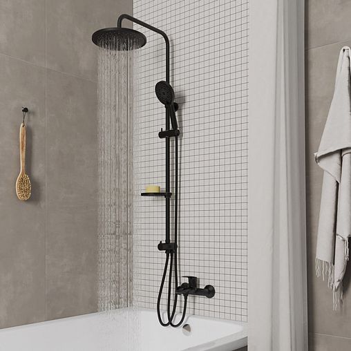 Душевой комплект с тропическим душем Milardo Ideal Spa ILSBL3FM76, черный матовый фото