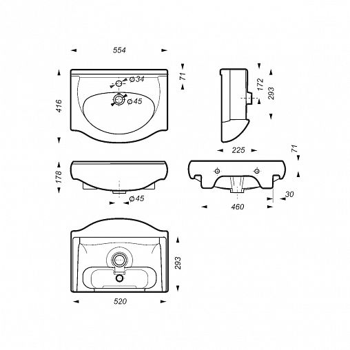 Раковина Sanita Вега 55 ВКС, 55,4 x 41,6 x 17,8 см, белая фото