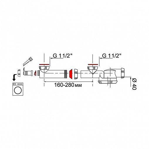 Сифон для двойной раковины Wirquin Espace сверхплоский, без выпуска, с отводом, 1 1/2" x 40 мм фото
