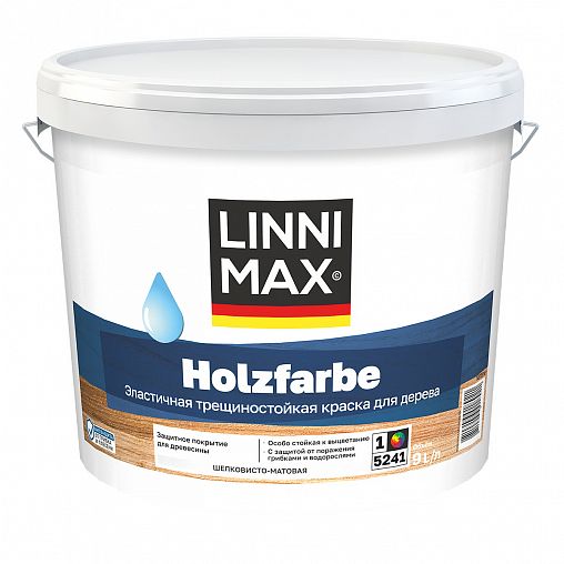 Краска по дереву Linnimax Holzfarbe, шелковисто-матовая, база 1, белая, 9 л фото