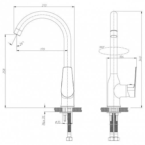 Смеситель для кухни Rossinka S35-24, однорычажный, хром фото