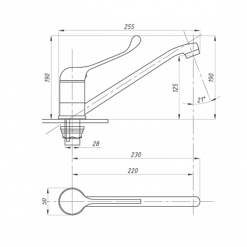 Локтевой смеситель для раковины Профсан ПСМ-425-КТ/055, однорычажный, хром фото
