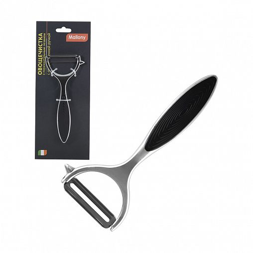 Овощечистка Mallony Moderno, с горизонтальным лезвием и прорезиненной ручкой, 14,5 x 6,5 x 0,6 см фото