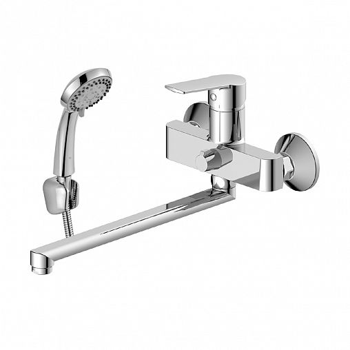 Смеситель для ванны с душем Decoroom DR22043, с длинным изливом, однорычажный, хром фото